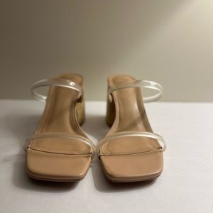 A New Day, Neutral, Clear Strap with Unique Woven Block Heel. 9M